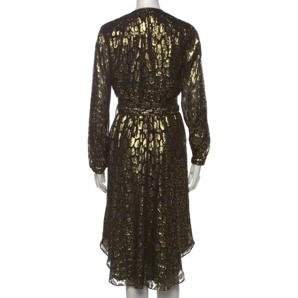 A.L.C. Samantha Silk A-line Midi Dress Size 2 Animal Print Metallic Black Gold - Picture 3 of 6